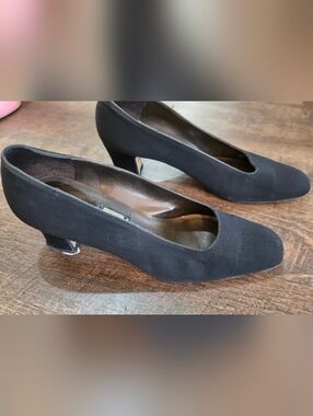 Nina Black Suede Mid Heel Pumps